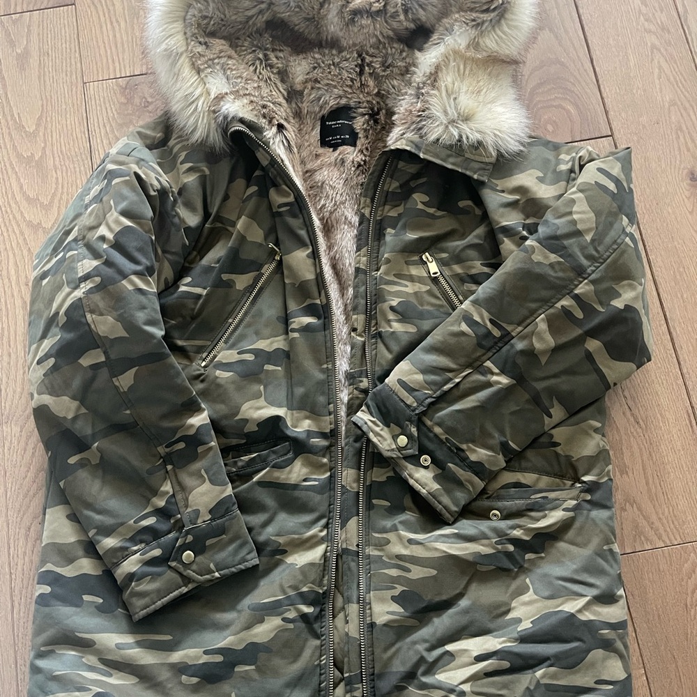 Camouflage Parka with Faux Fur Hood